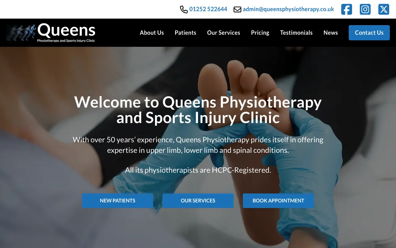 Queens Physiotherapy and sports injury clinic website